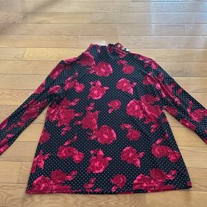 Anne Klein Black and Red Floral Blouse